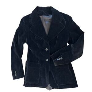 Vintage 70s Harzfeld's KC Black Velvet Fitted Blazer Retro Union Made